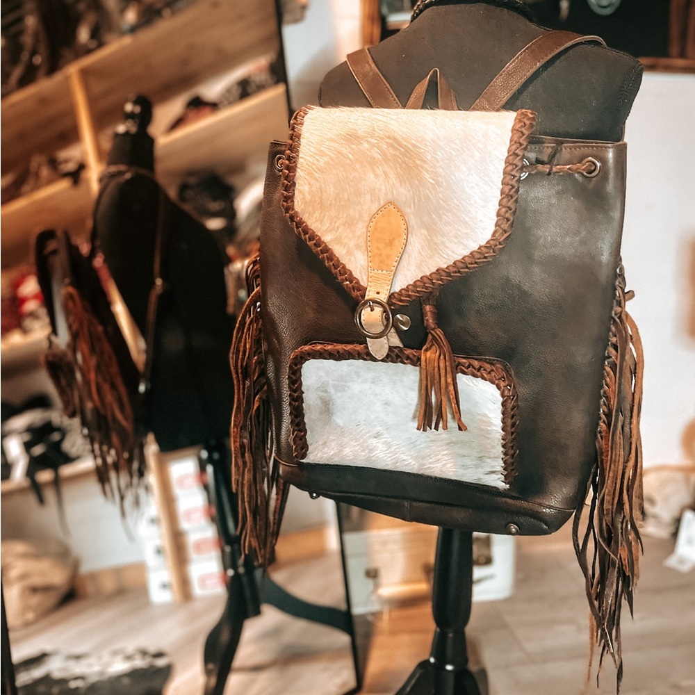 Cowhide Fringe Leather Backpack